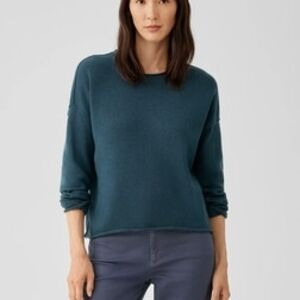 Eileen Fisher Peruvian Cotton Crew Neck Sweater In Teal (Alpine)